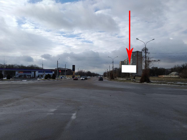 Щит 6x3,  Нп14А,вул.Першотравнева - вул.Патріотів України, навпроти АЗС, перехрестя у напрямку цетральної частини міста, першотравневого ринку